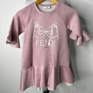 Fendi Kid's Pink Flowy A-Line Ruffle Long Sleeve Dress Size 6 Years